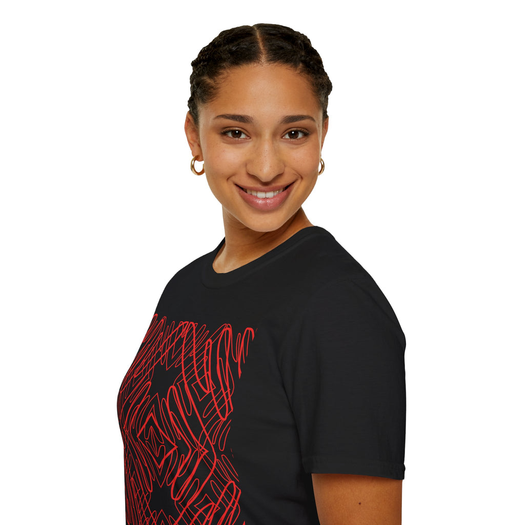 Geometric Line Art Tee — Pink Symmetry Graphic T-Shirt