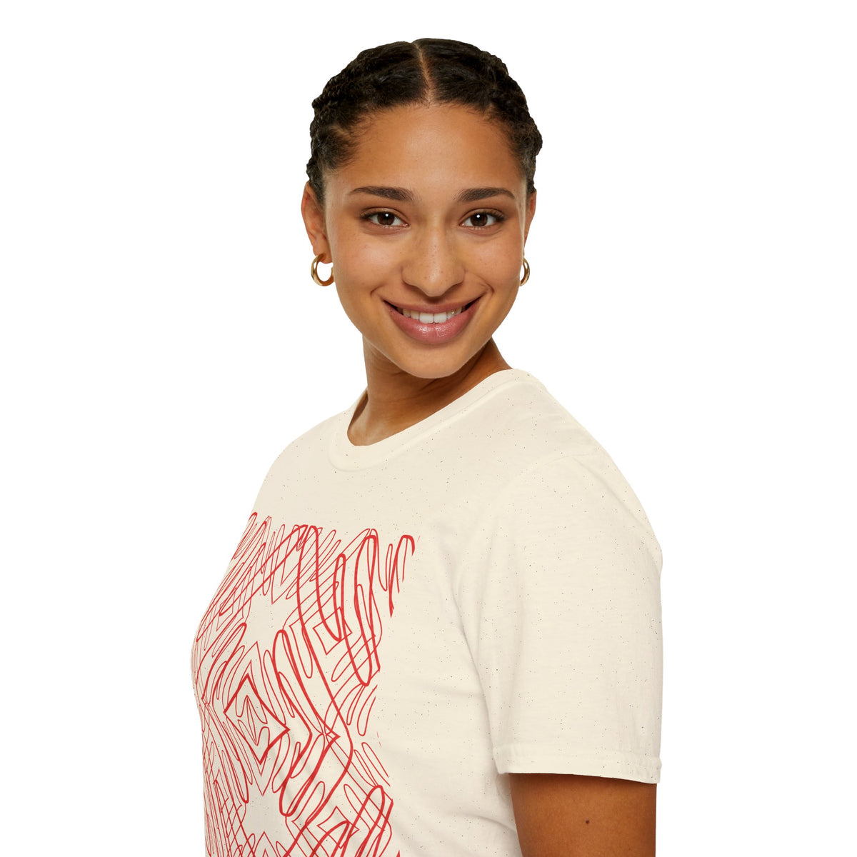 Geometric Line Art Tee — Pink Symmetry Graphic T-Shirt
