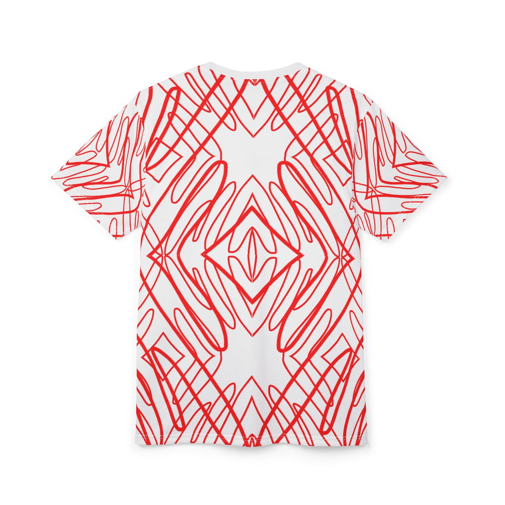 Red Scribble Kaleidoscope Tee — Abstract All-Over Print Shirt