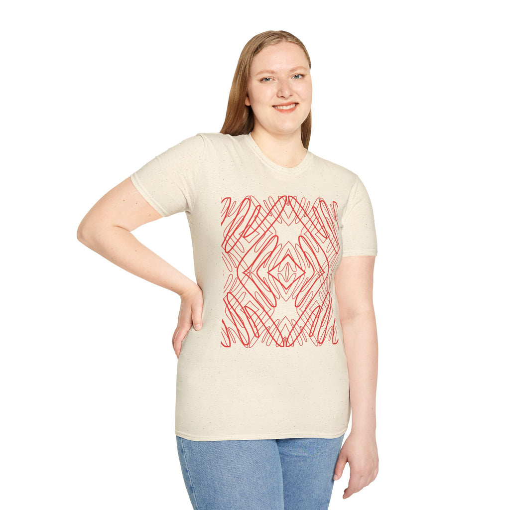 Geometric Line Art Tee — Pink Symmetry Graphic T-Shirt