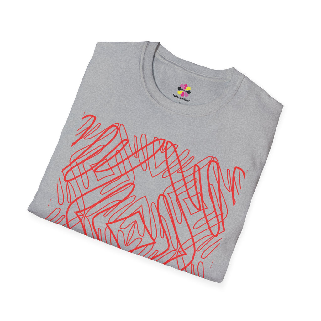 Geometric Line Art Tee — Pink Symmetry Graphic T-Shirt