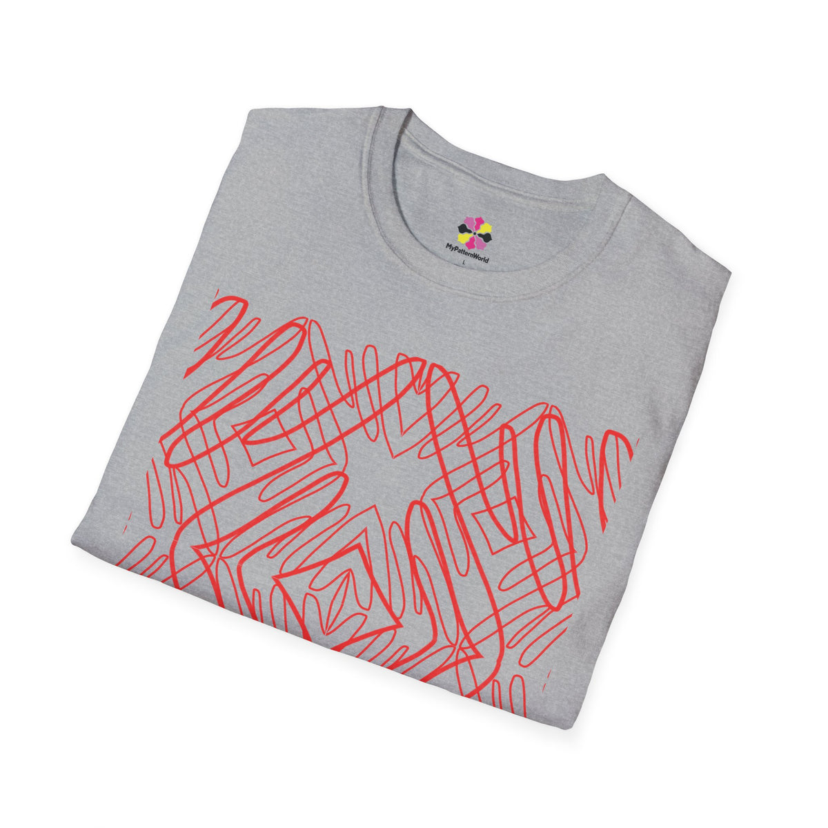 Geometric Line Art Tee — Pink Symmetry Graphic T-Shirt