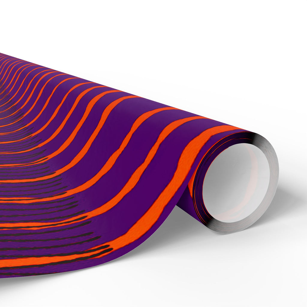 Papel de regalo con rayas onduladas vibrantes: envoltorio abstracto morado y naranja