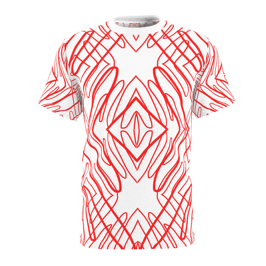 Red Scribble Kaleidoscope Tee — Abstract All-Over Print Shirt