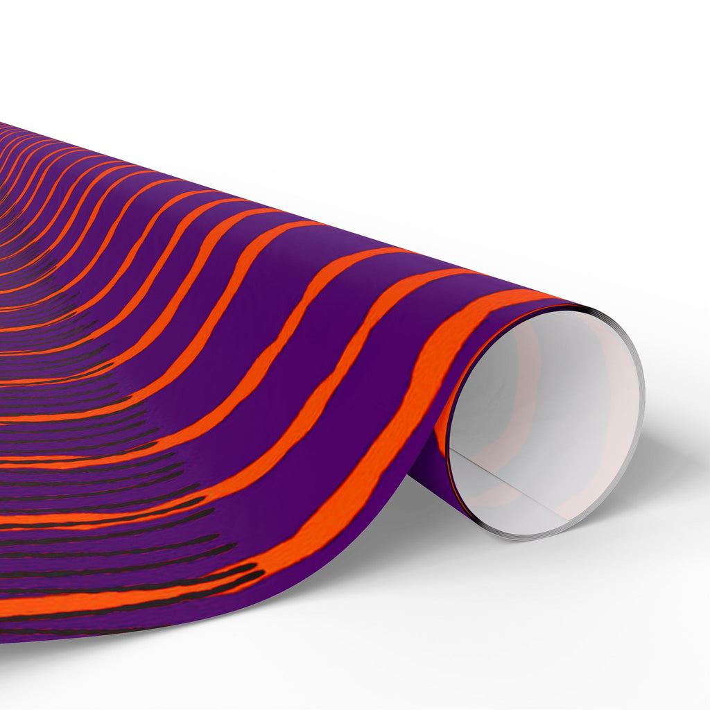 Papel de regalo con rayas onduladas vibrantes: envoltorio abstracto morado y naranja