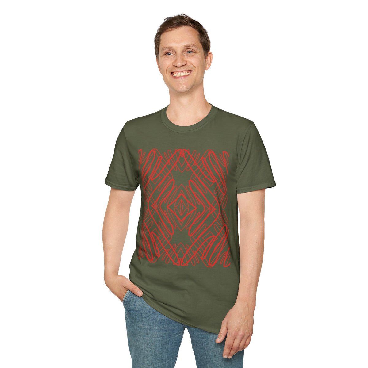 Geometric Line Art Tee — Pink Symmetry Graphic T-Shirt
