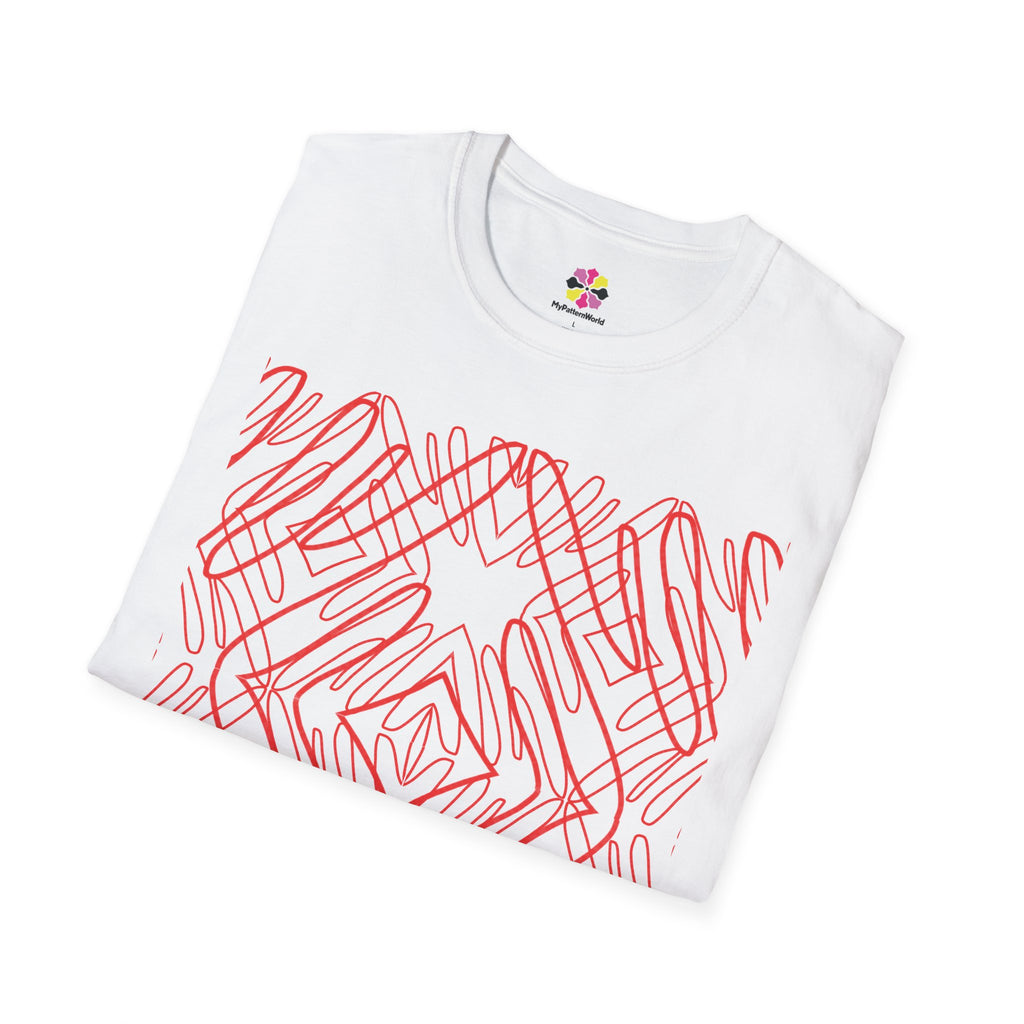 Geometric Line Art Tee — Pink Symmetry Graphic T-Shirt