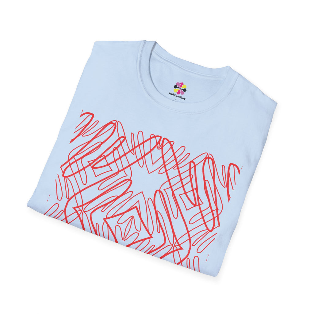 Geometric Line Art Tee — Pink Symmetry Graphic T-Shirt