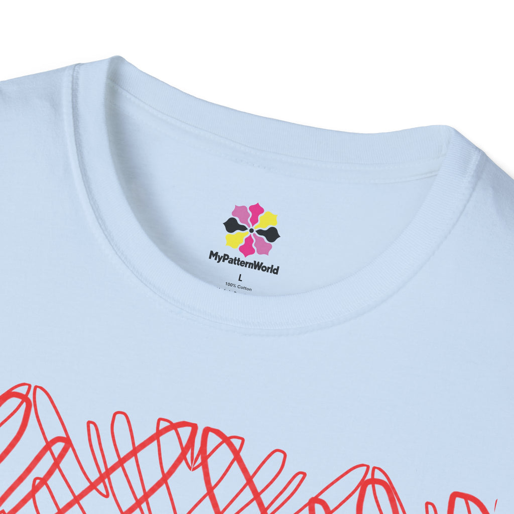 Geometric Line Art Tee — Pink Symmetry Graphic T-Shirt