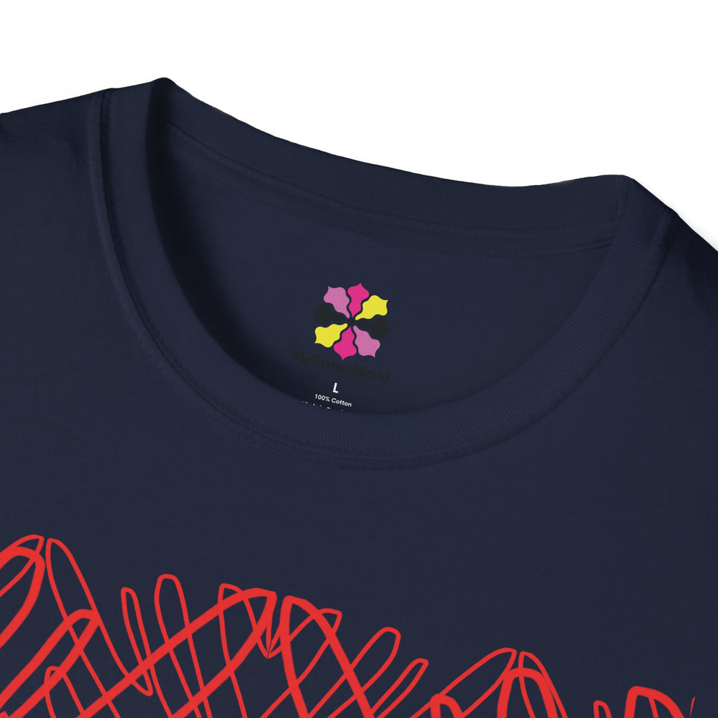 Geometric Line Art Tee — Pink Symmetry Graphic T-Shirt