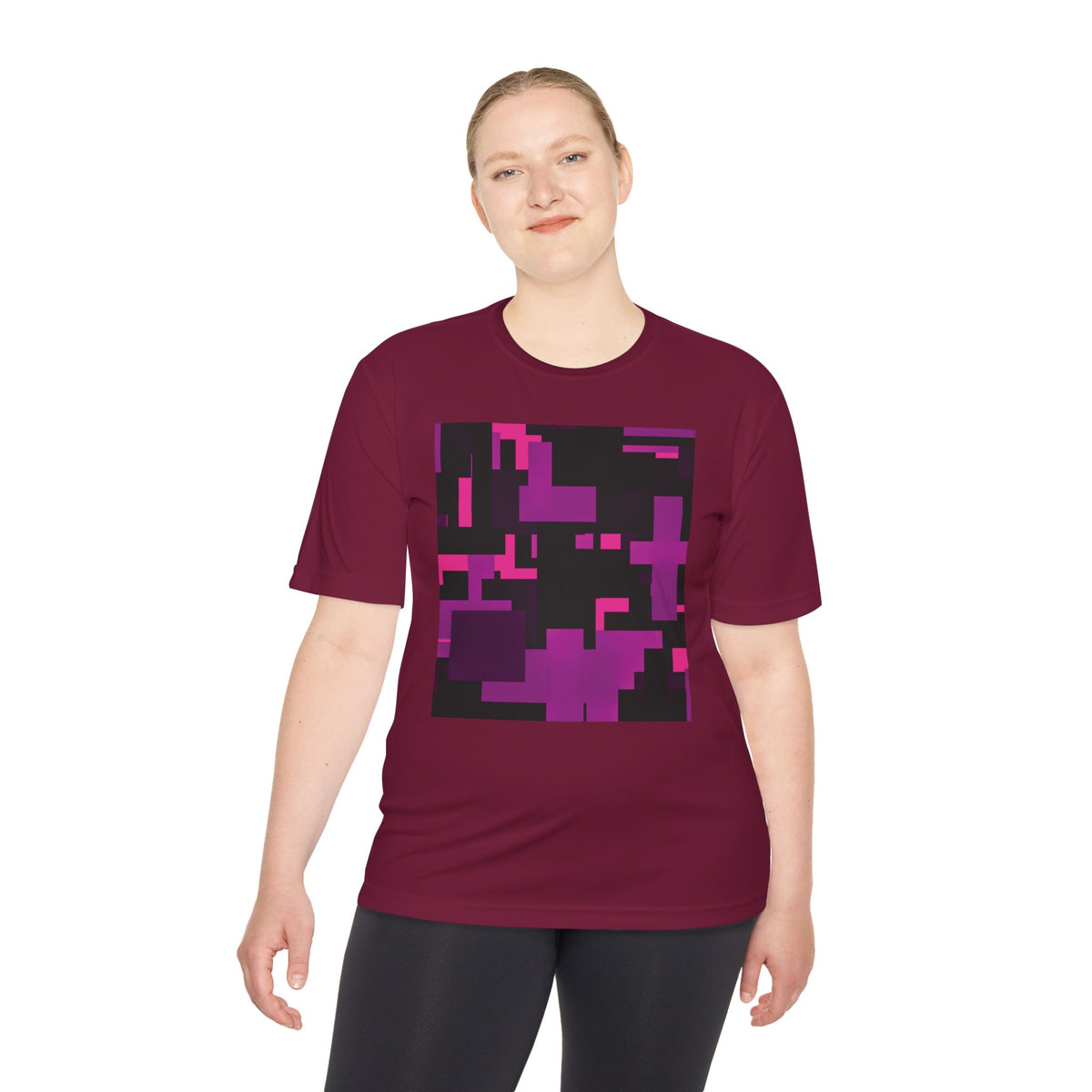 Scarlet Structure — Plum Pixel Graphic T-Shirt